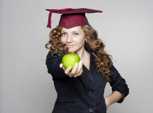 College student with apple