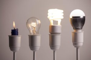 evolution of the lightbulb from candle to LCD